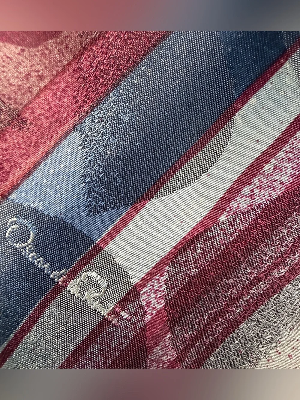 Oscar de la Renta Studio Burgundy and Blue Geometric Silk Tie